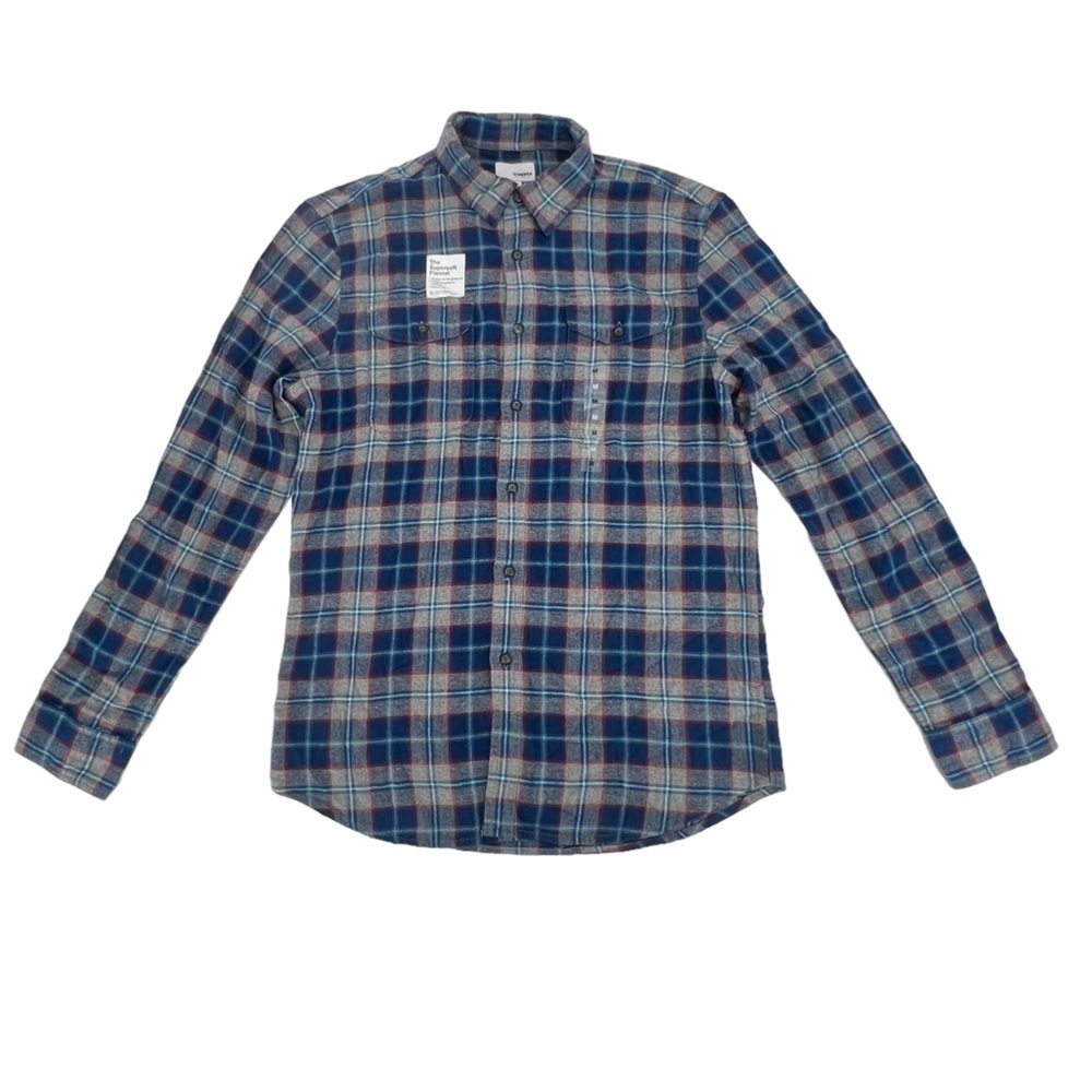 NWT Sonoma Blue Red Plaid Button Up Long Sleeve Flannel Shirt Size Medium Men’s
